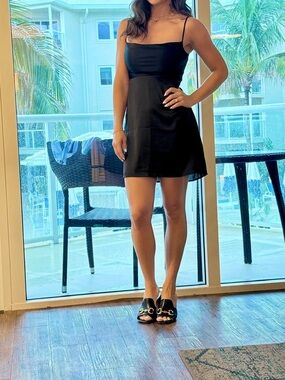Hollister Black Spaghetti-Strap Mini Dress (silky like material )